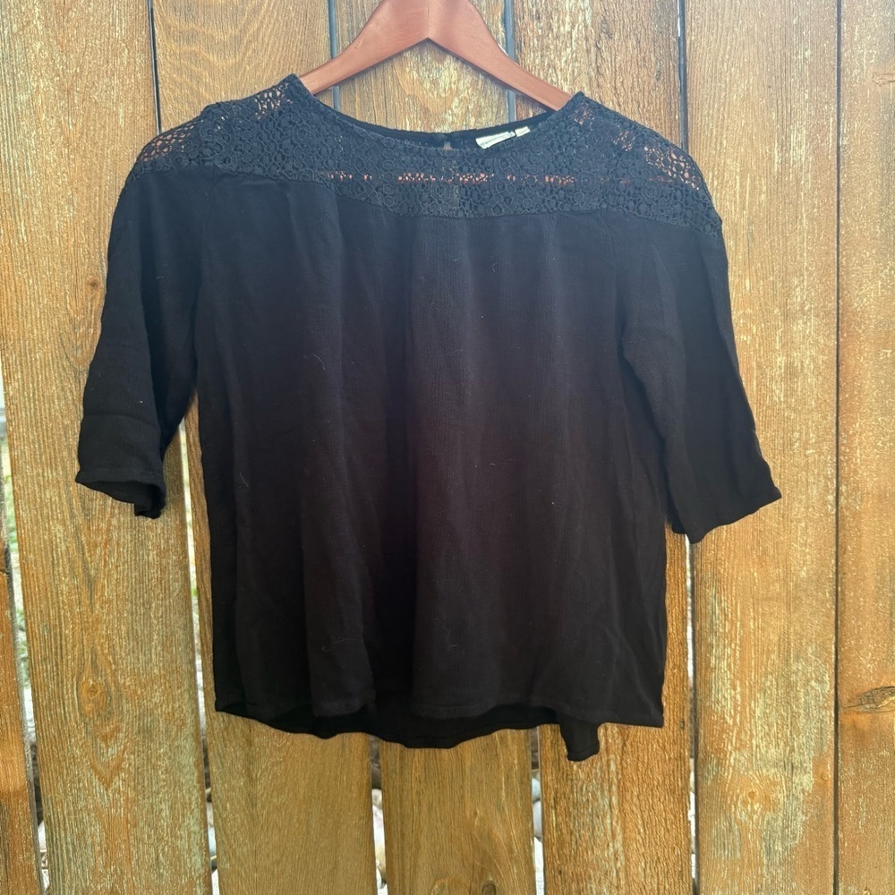 MUDD Girls Black Lace Accent Blouse 3/4 Sleeve Size 14